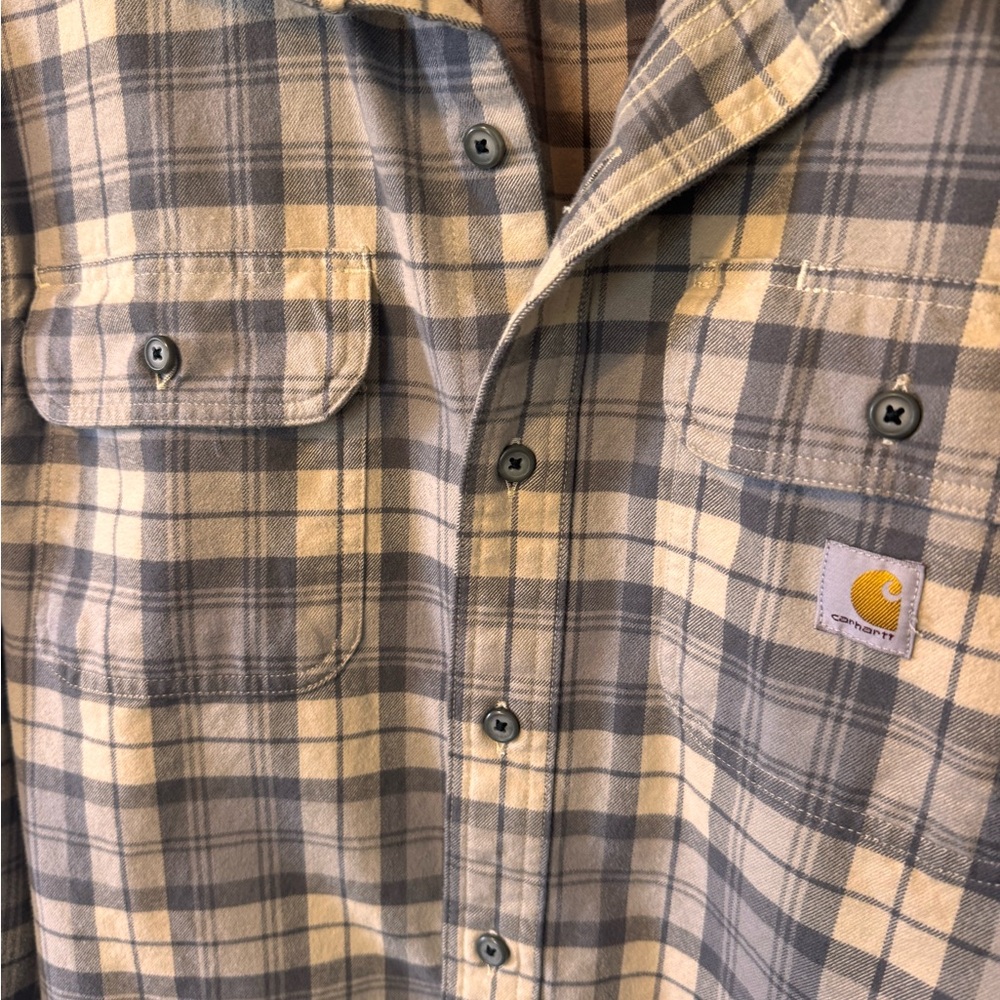 Carhartt Plaid Button-Up Flannel Shirt Jacket in Beige & Gray Size Small - Picture 6 of 9